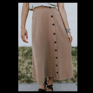 roolee linen mccoy side Button midi brown skirt size large